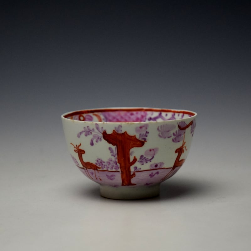 Lowestoft Deer Park Pattern Teabowl and Saucer c1785-90 (2)