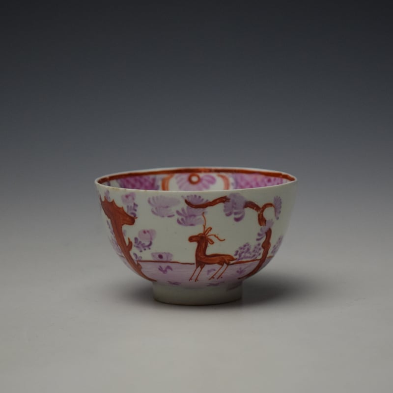 Lowestoft Deer Park Pattern Teabowl and Saucer c1785-90 (5)