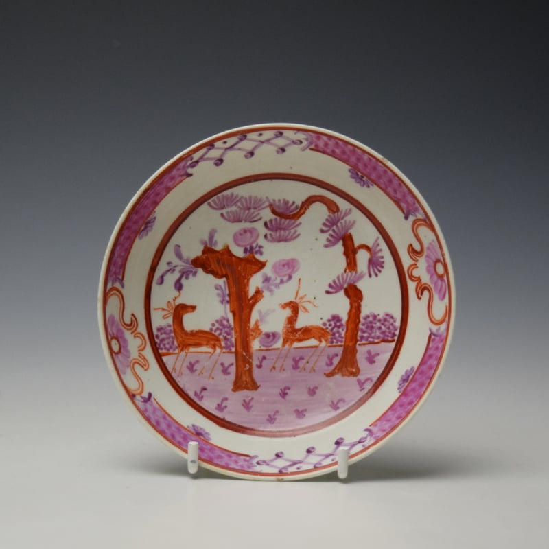 Lowestoft Deer Park Pattern Teabowl and Saucer c1785-90 (8)