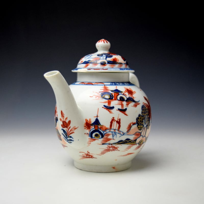 Lowestoft Dolls House Pattern Teapot and Cover c1775-80 (3)