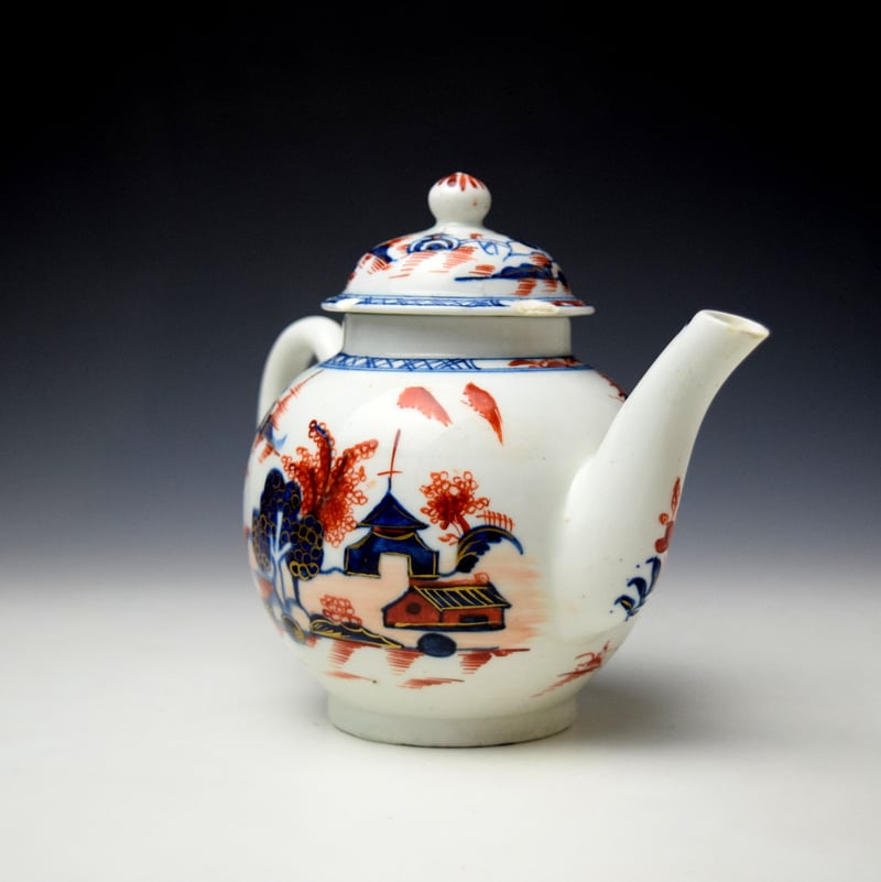Lowestoft Dolls House Pattern Teapot and Cover c1775-80 (4)