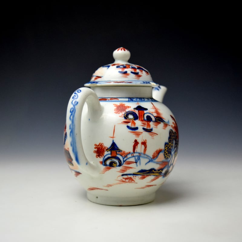 Lowestoft Dolls House Pattern Teapot and Cover c1775-80 (6)