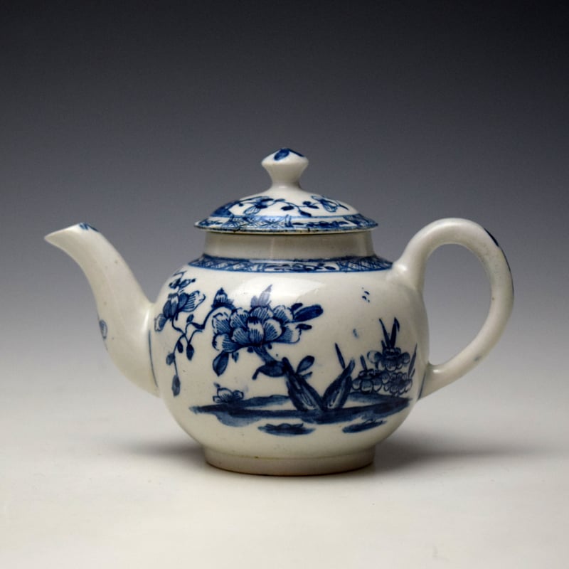Lowestoft Early Flowering Plants Pattern Miniature Teapot and Cover c1760-64 (1)