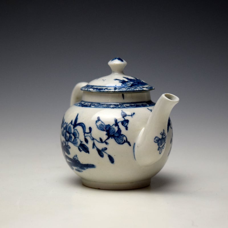 Lowestoft Early Flowering Plants Pattern Miniature Teapot and Cover c1760-64 (3)
