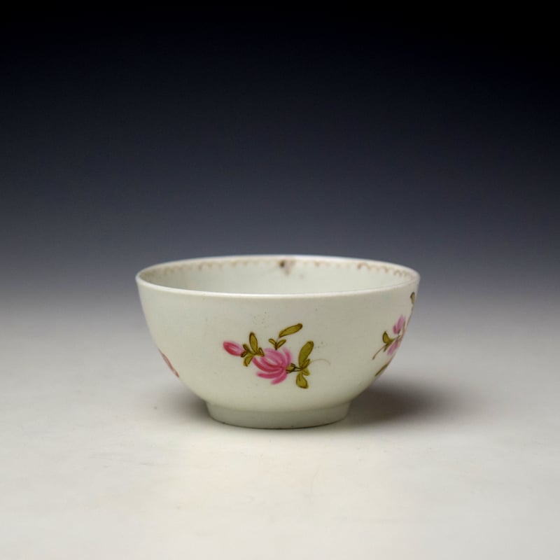 Lowestoft Early Tulip Painter Floral Sprays Pattern Teabowl and Saucer c1768-70 (3)