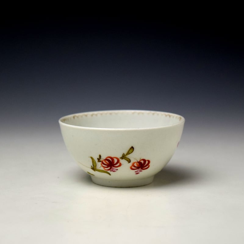 Lowestoft Early Tulip Painter Floral Sprays Pattern Teabowl and Saucer c1768-70 (4)