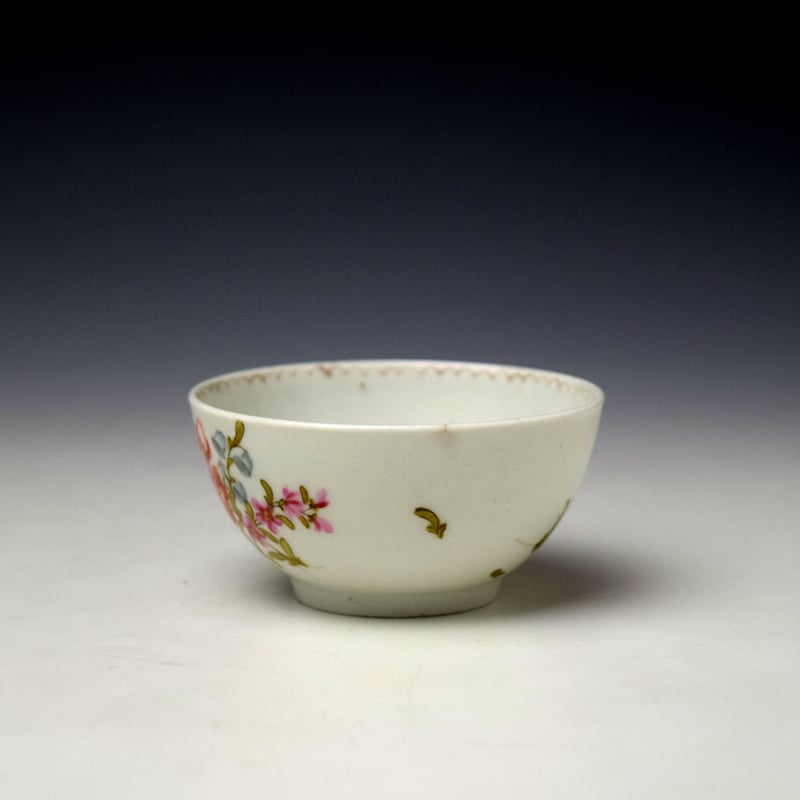 Lowestoft Early Tulip Painter Floral Sprays Pattern Teabowl and Saucer c1768-70 (5)