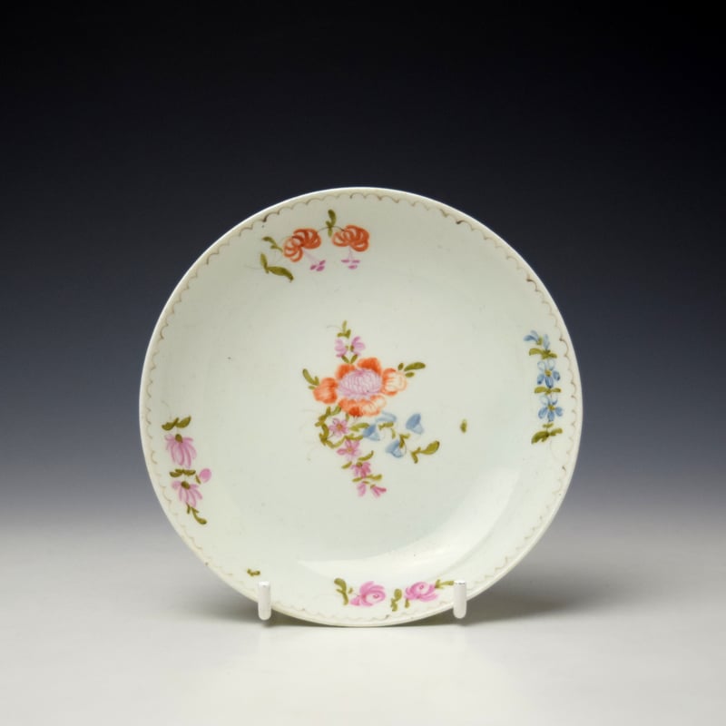 Lowestoft Early Tulip Painter Floral Sprays Pattern Teabowl and Saucer c1768-70 (8)