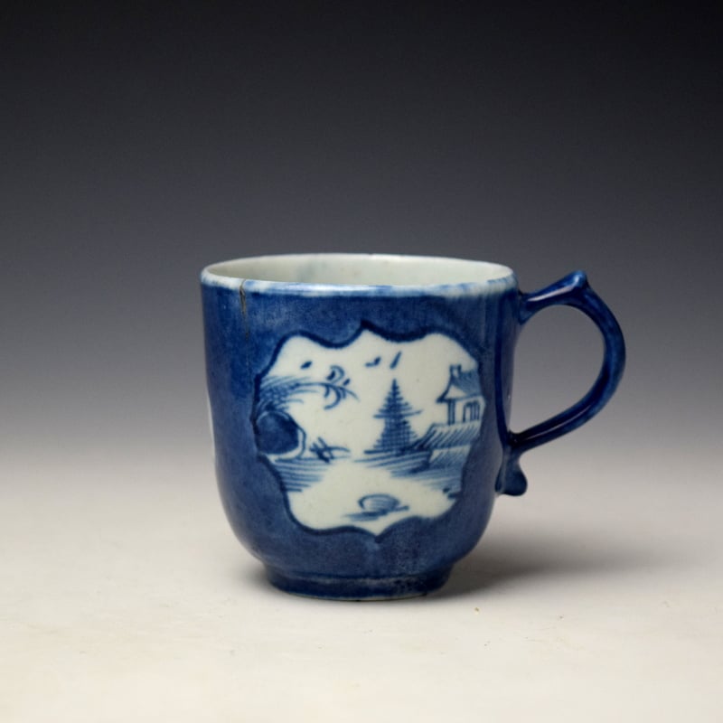 Lowestoft Fan Panel Landscape Pattern Coffee Cup and Saucer c1762-65 (2)