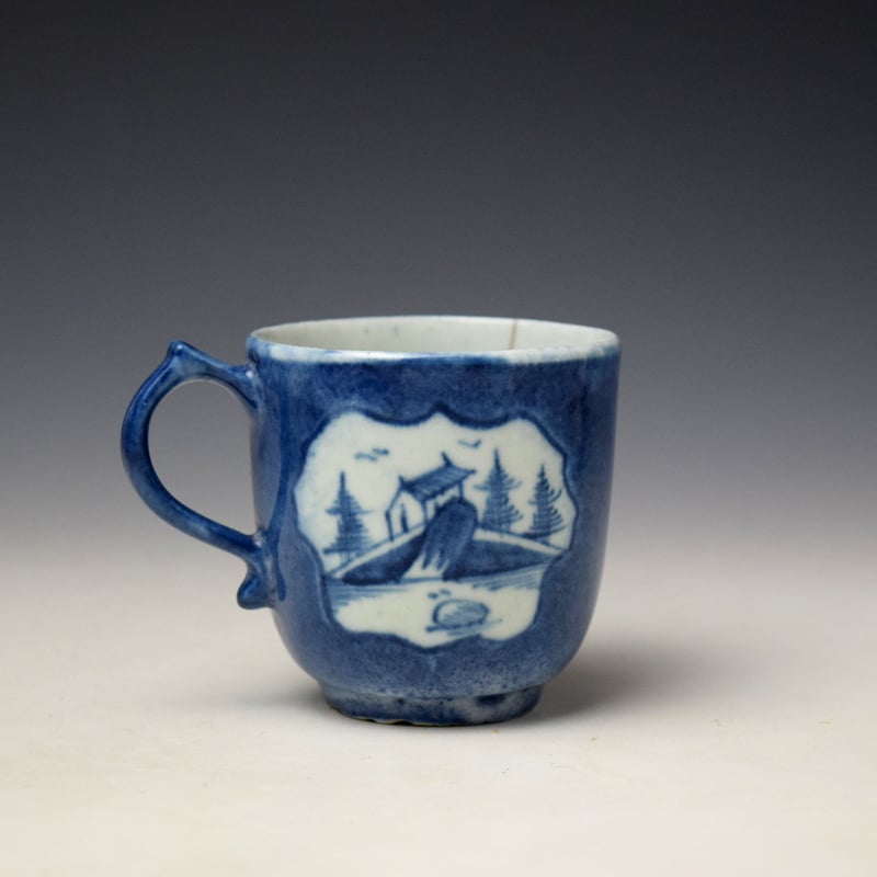 Lowestoft Fan Panel Landscape Pattern Coffee Cup and Saucer c1762-65 (4)