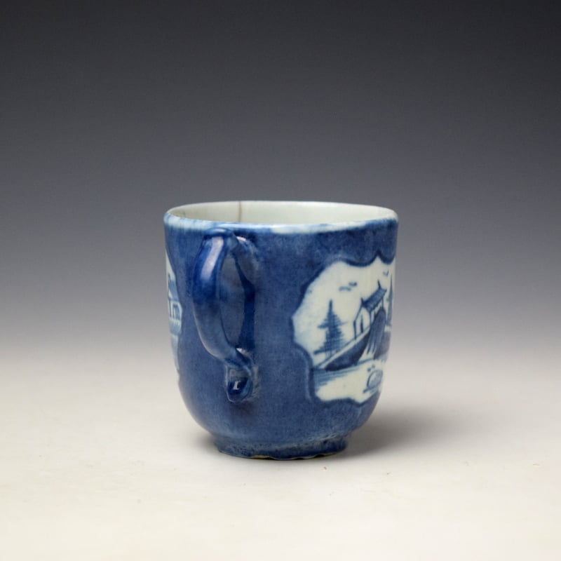 Lowestoft Fan Panel Landscape Pattern Coffee Cup and Saucer c1762-65 (5)