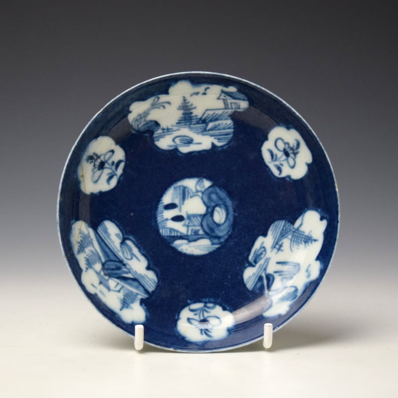 Lowestoft Fan Panel Landscape Pattern Coffee Cup and Saucer c1762-65 (8)