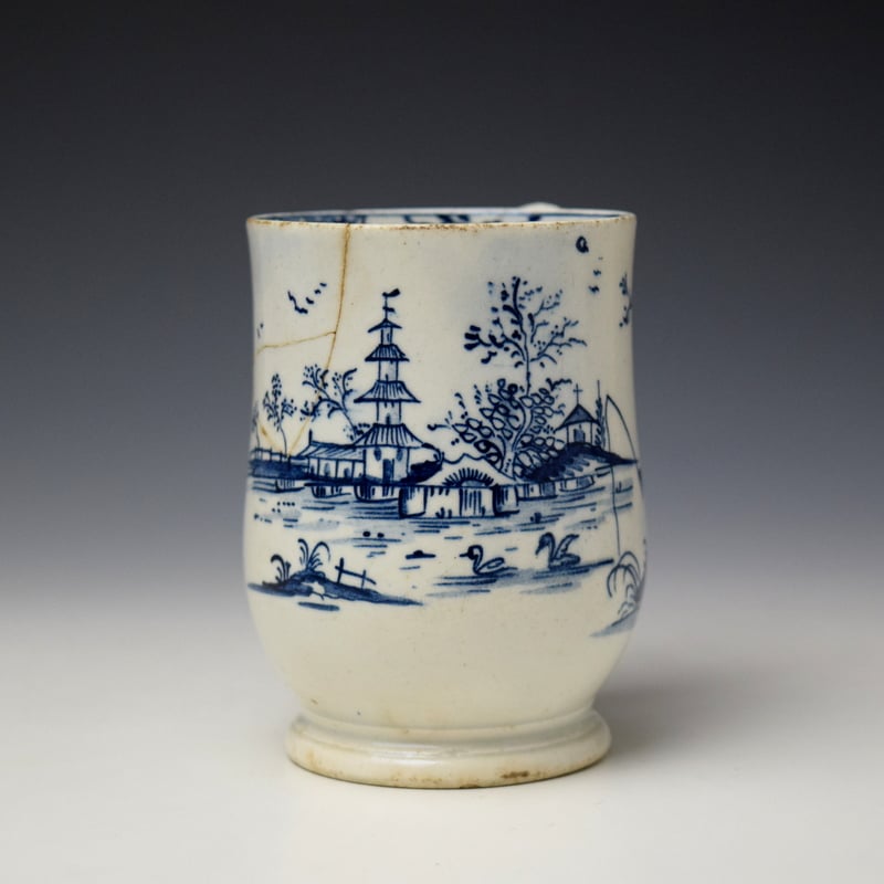 Lowestoft Fisherman and Landscape Pattern Bell Shaped Mug c1770-75 (3)