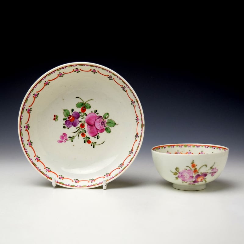 Floral Pattern Teabowl and Saucer c1780-90