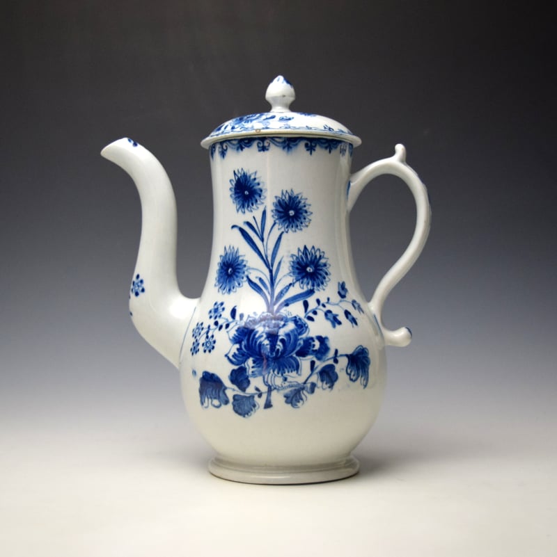 Rare Floral and Moth Pattern Coffee Pot and Cover c1765-68 Ex Sutherland Collection