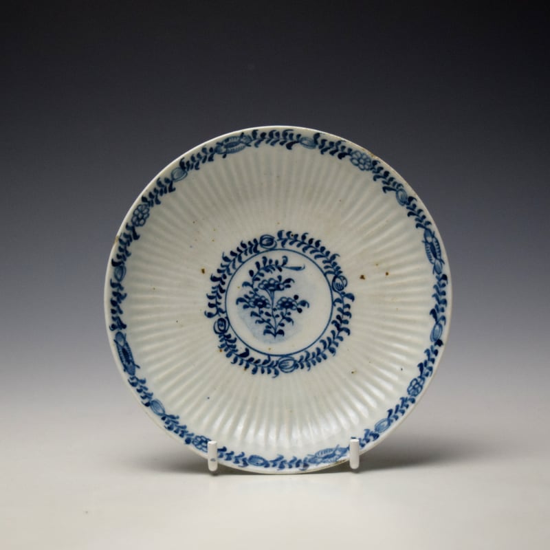 Lowestoft Flower Bud and Leaf Border Pattern Reeded Bucket Shaped Coffee Cup and Saucer c1762-65 (8)