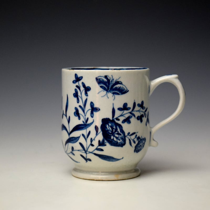 Lowestoft Flower and Moth Pattern Small Bell Shape Mug c1765-70 (1)