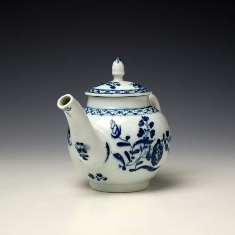 Lowestoft Flower and Moth Pattern Toy Teapot and Cover c1765-70 Ex Godden Refference Collection (3)