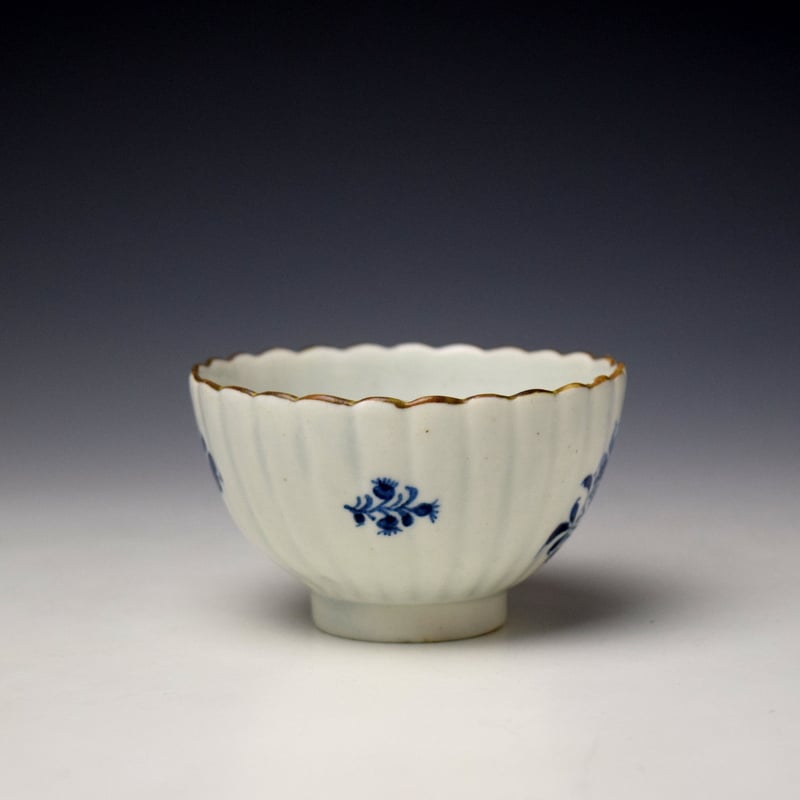 Lowestoft Fluted Floral Sprays Pattern Teabowl and Saucer c1785-90 (3)