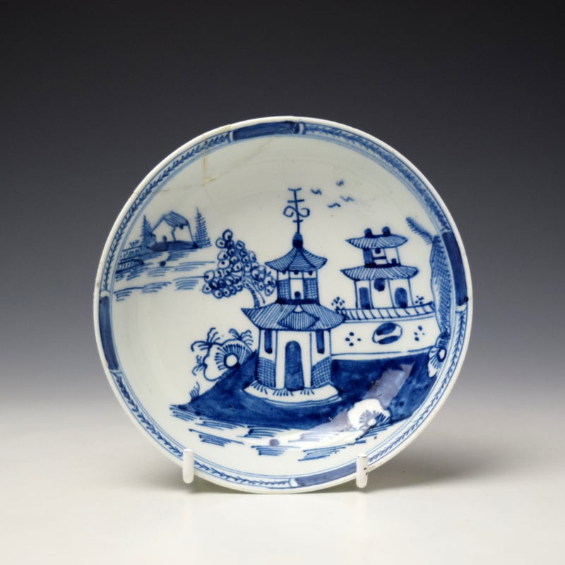 Lowestoft Gatehouse and Walled Garden Pattern Teabowl and Saucer c1785-90 (7)