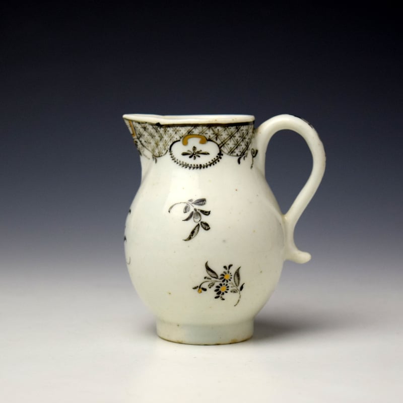Gilt and Black Floral Sprigs Pattern Sparrow Beak Jug c1775-80