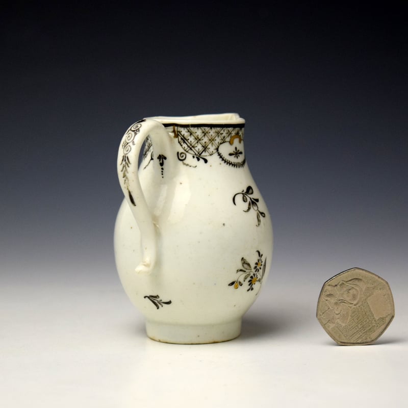 Lowestoft Gilt and Black Floral Sprigs Pattern Sparrow Beak Jug c1775-80 (4)