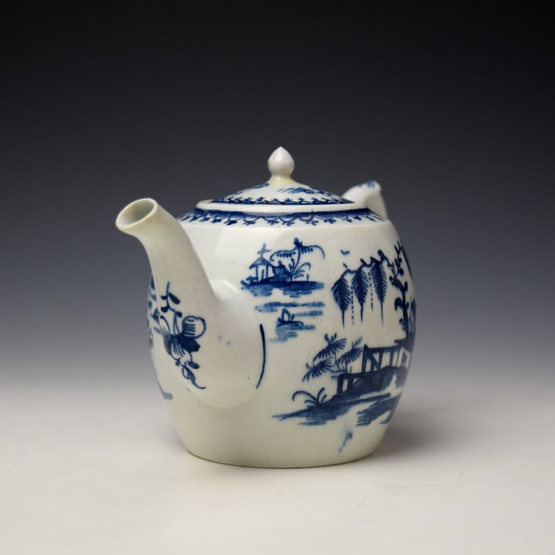 Lowestoft House Willow Fence Pattern Teabowl and Saucer c1762-65 (2)