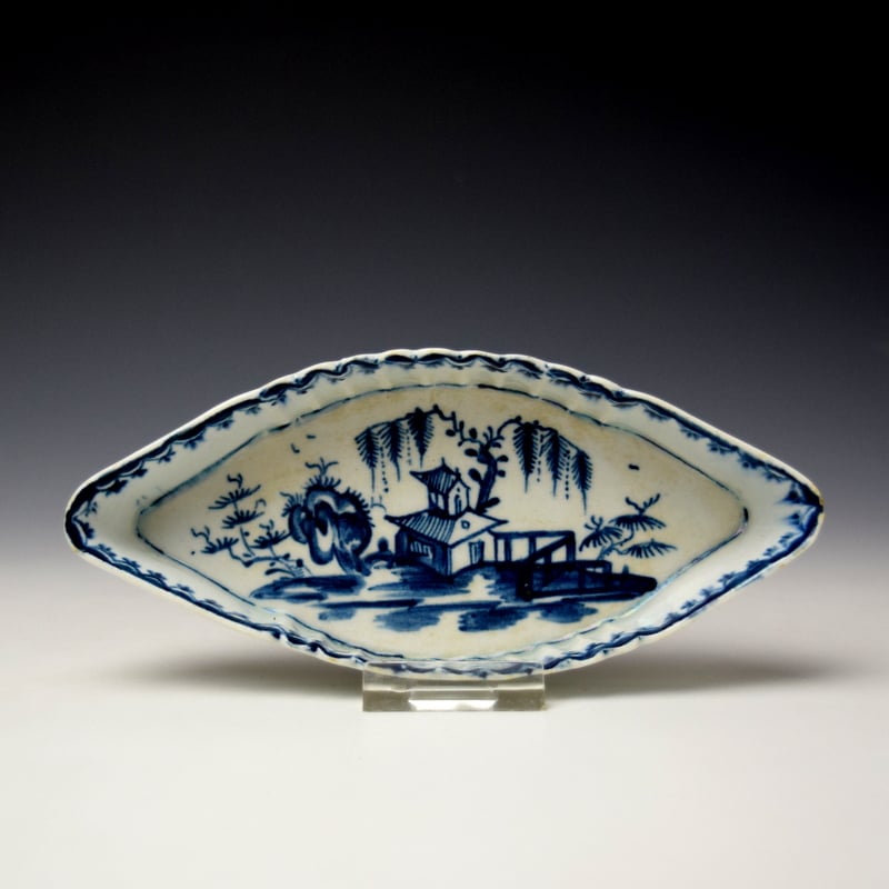 Rare House Willow and Fence Pattern Lozenge Shape Spoon Tray c1762-65