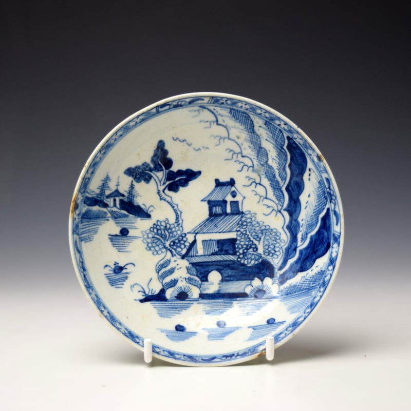 Uncommon House and Rocky Outcrop Pattern Saucer c1785-90 Ex Steven Goss Collection