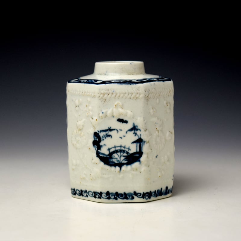 Early Hughes Moulded Landscape Pattern Octagonal Tea Canister c1762-66