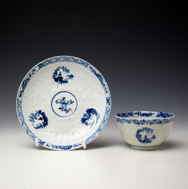 Early Hughes Moulded Teabowl and Saucer c1760-64