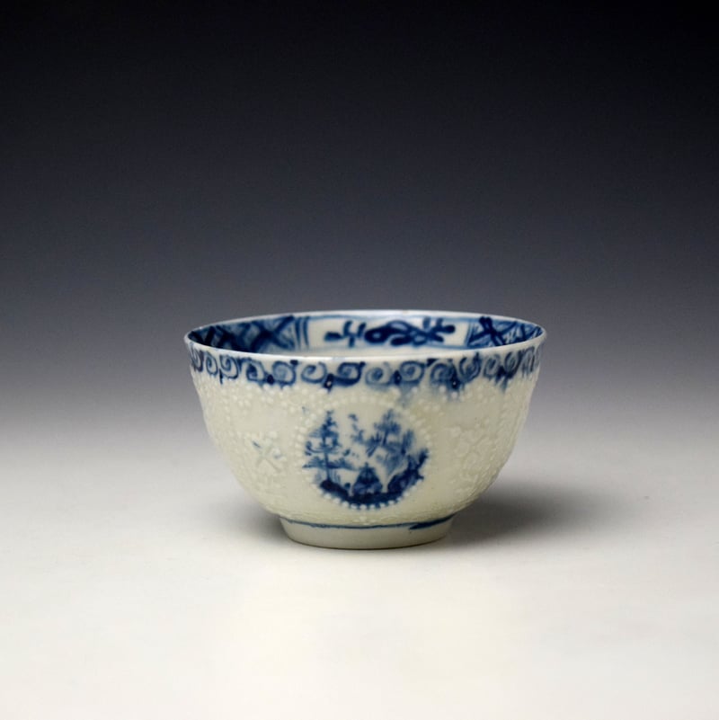 Lowestoft Hughes Moulded Teabowl and Saucer c1760-64 (3)