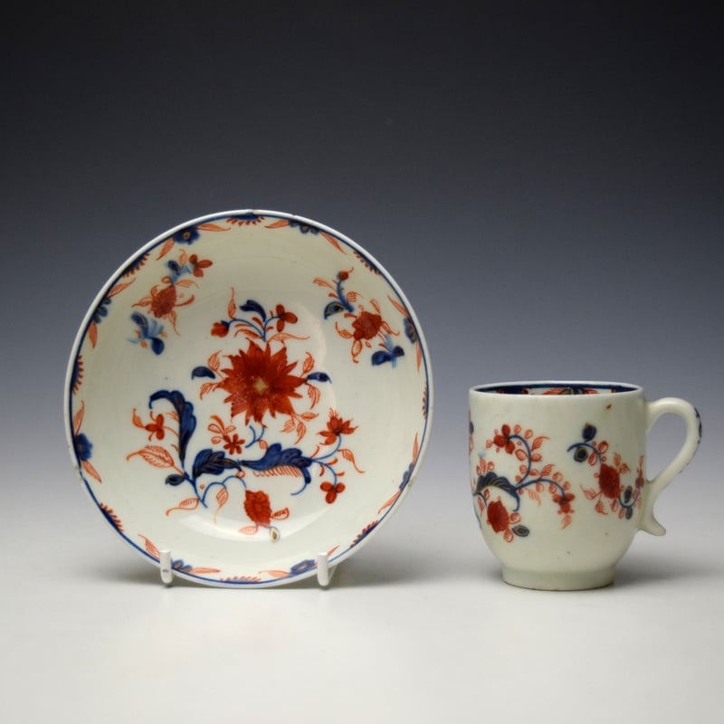 Uncommon Imari Floral Pattern Coffee Cup and Saucer c1780-85