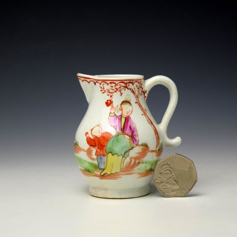Lowestoft Lady Holding a Flower Pattern Small Sparrow Beak Jug c1770-75 (1a)
