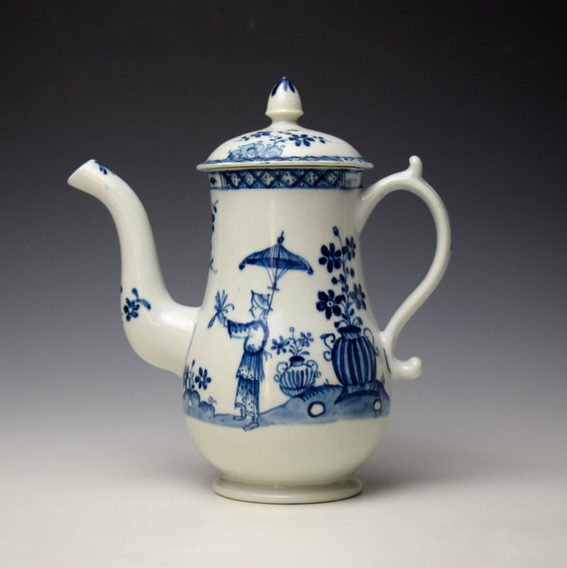 Lowestoft Lady With Parasol and Urn of Flowers Pattern Small Coffee Pot and Cover c1768-72 (1)