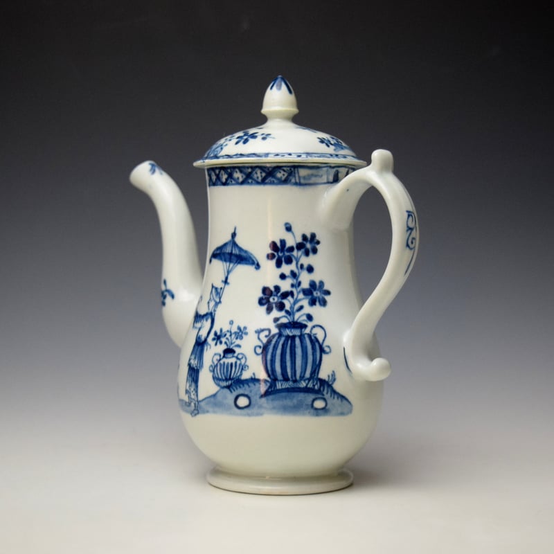 Lowestoft Lady With Parasol and Urn of Flowers Pattern Small Coffee Pot and Cover c1768-72 (7)