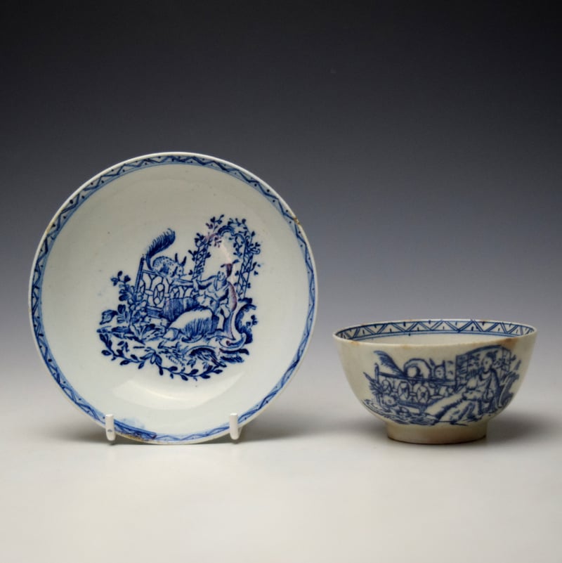 Scarce Lady and Squirrel Pattern Teabowl and Saucer c1770-80