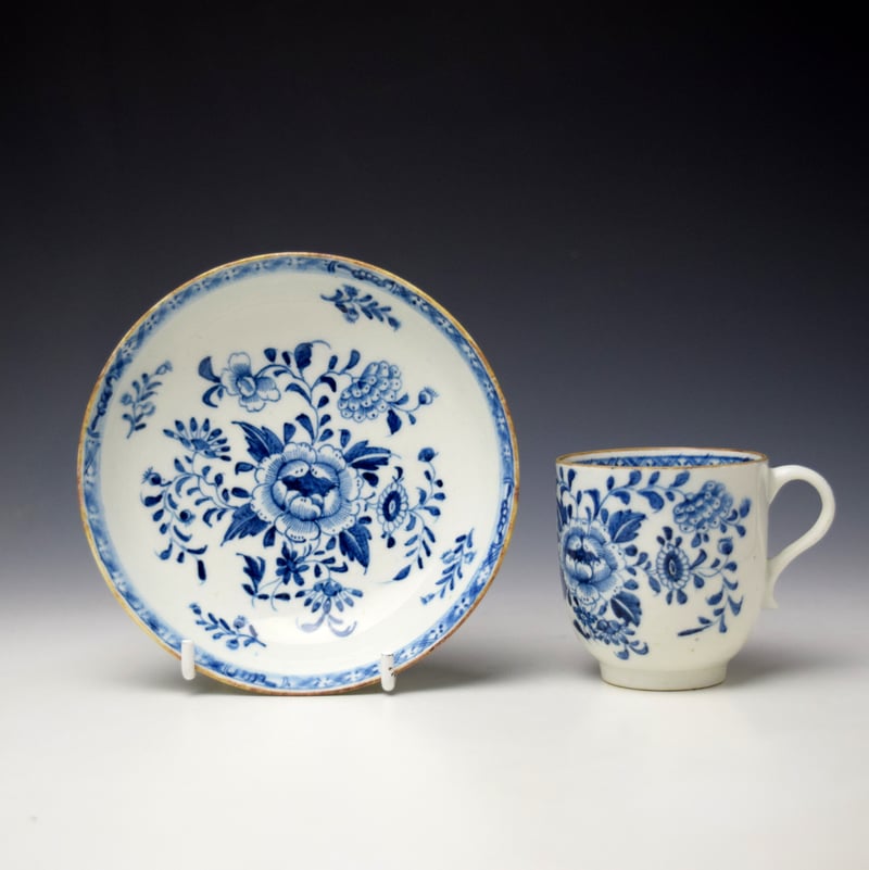 Large Floral Centre Pattern Coffee Cup and Saucer c1780-85