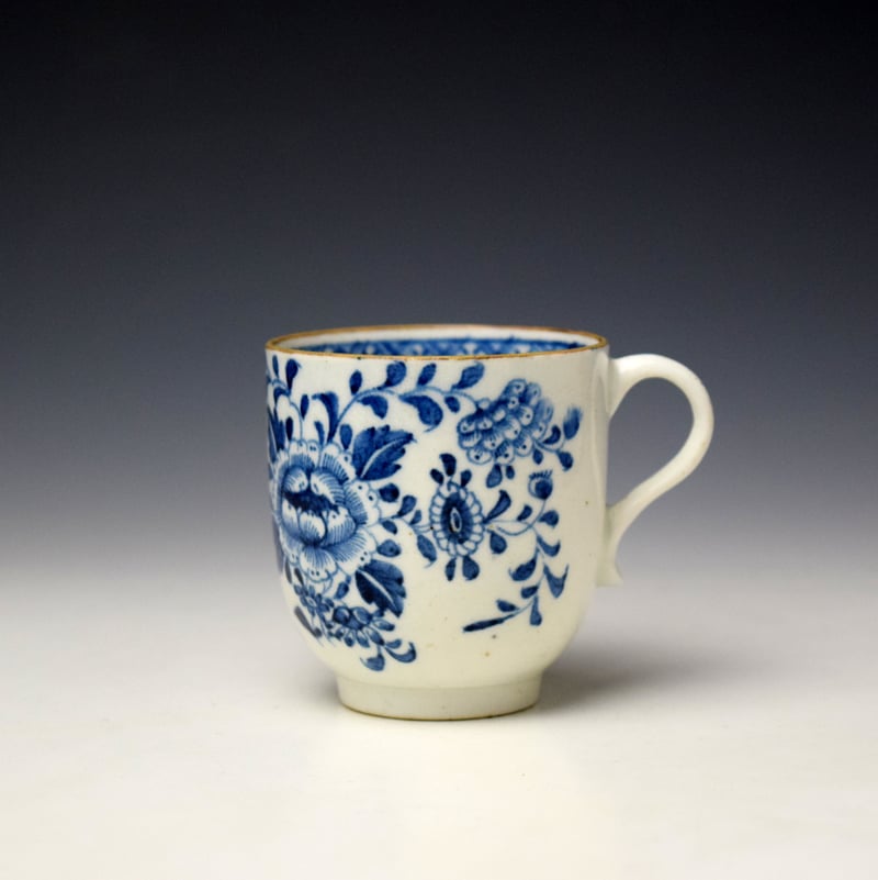 Lowestoft Large Floral Centre Pattern Coffee Cup and Saucer c1780-85 (4)