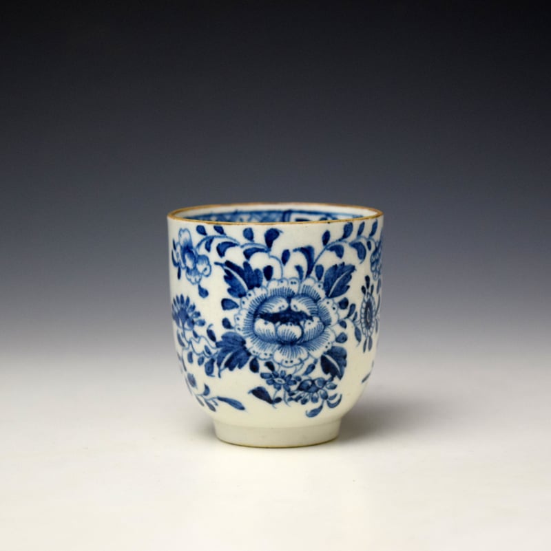 Lowestoft Large Floral Centre Pattern Coffee Cup and Saucer c1780-85 (5)