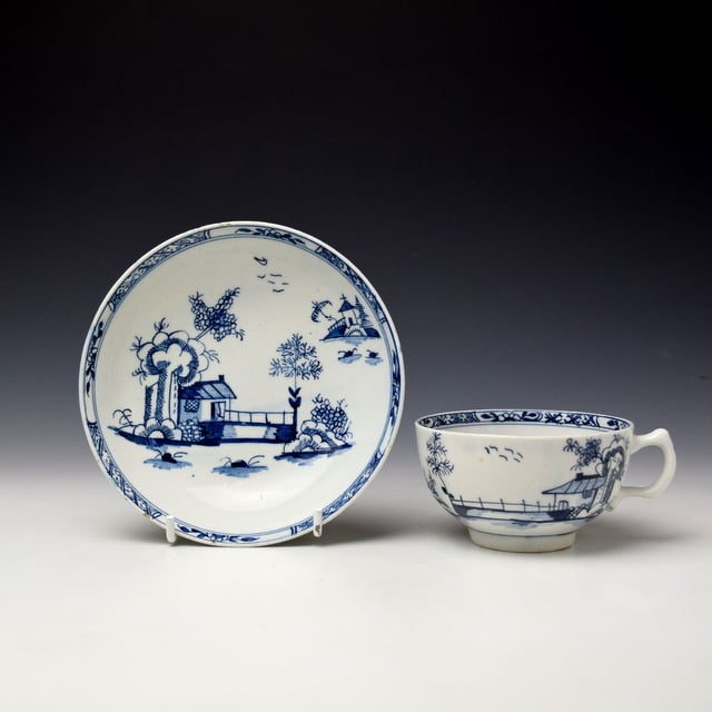 Rare Longbridge and House Pattern Breakfast Sized Teacup and Saucer c1770-80