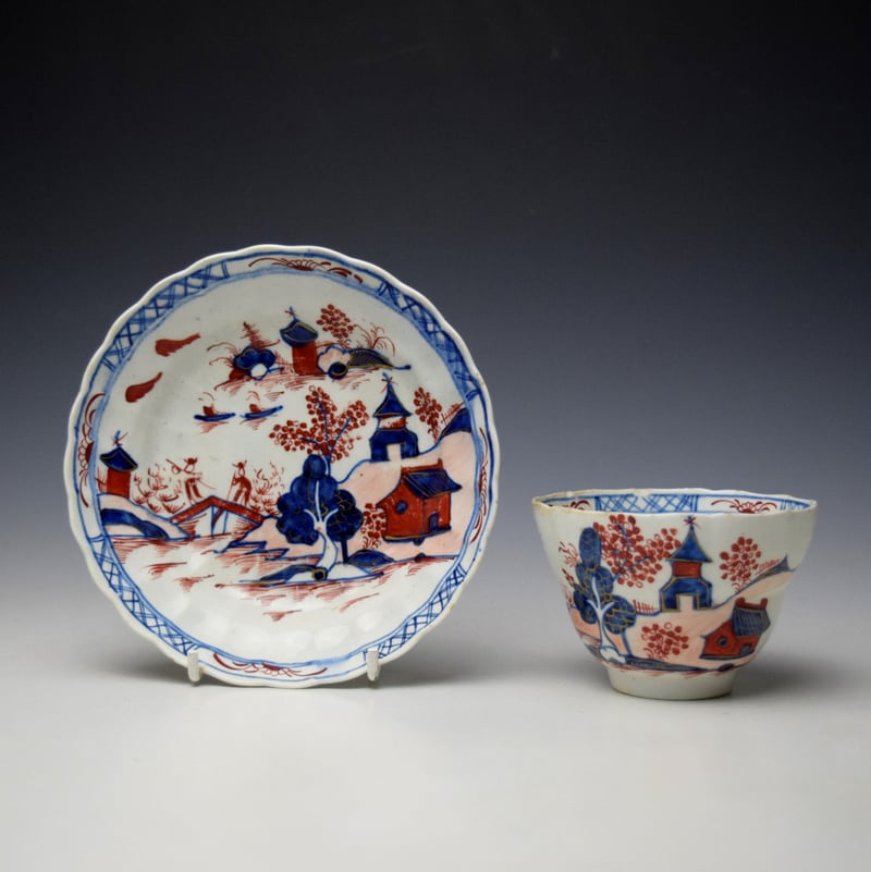Rare Dolls House Pattern Ogee Shape Teabowl and Saucer c1795-1800
