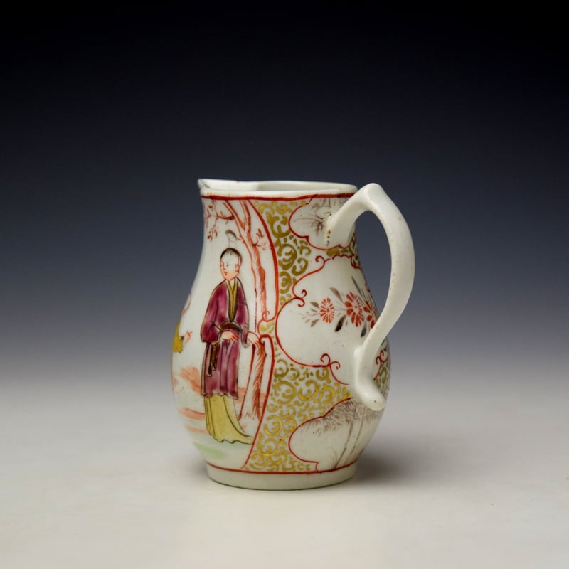 Lowestoft Mandarin Falconer Pattern Sparrow Beak Jug c1772 (5)