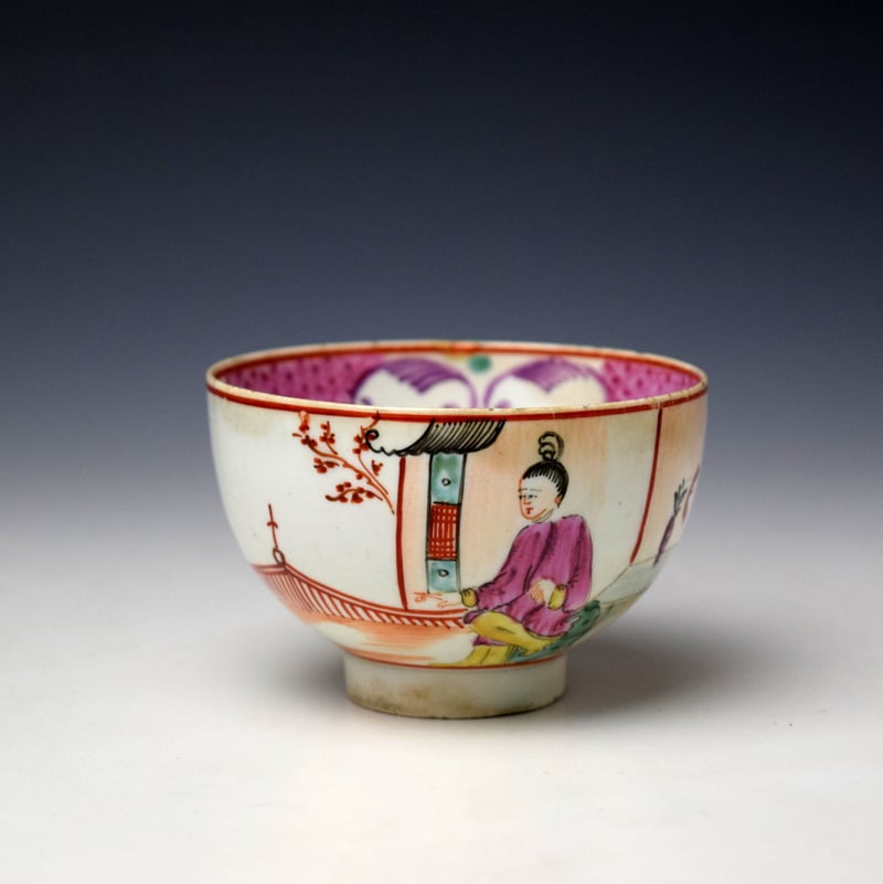 Lowestoft Mandarin Green Window Pattern Teabowl and Saucer c1775-85 (2)