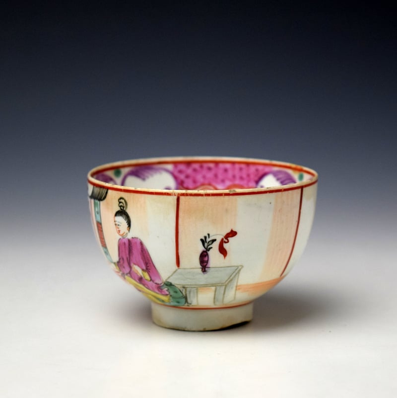 Lowestoft Mandarin Green Window Pattern Teabowl and Saucer c1775-85 (5)