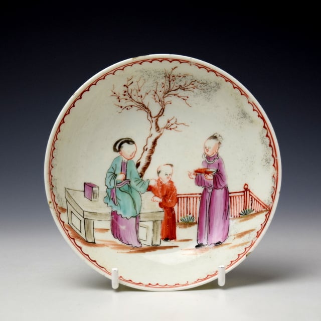 Rare Mandarin Mother and Child Under Tree Pattern Saucer c1785-90