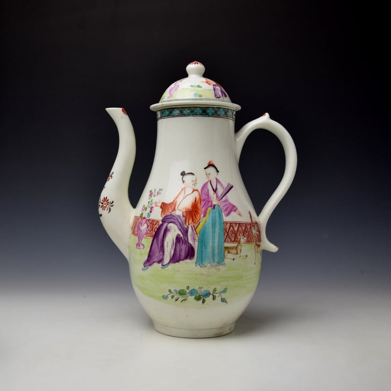 Very Rare Mandarin Pattern Coffee Pot and Cover c1780-85