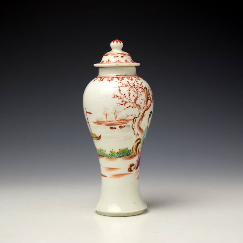 Lowestoft Mandarin Pattern Vase and Cover c1770-75 (2)