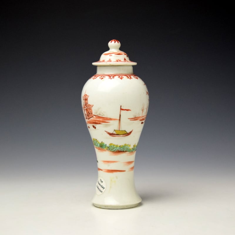 Lowestoft Mandarin Pattern Vase and Cover c1770-75 (3)