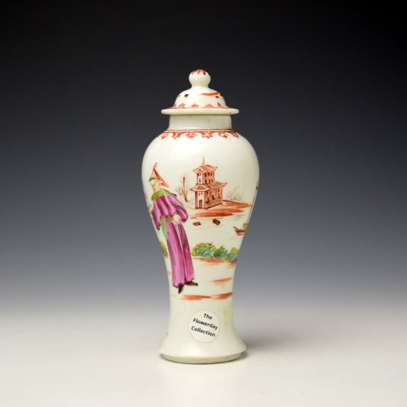 Lowestoft Mandarin Pattern Vase and Cover c1770-75 (4)